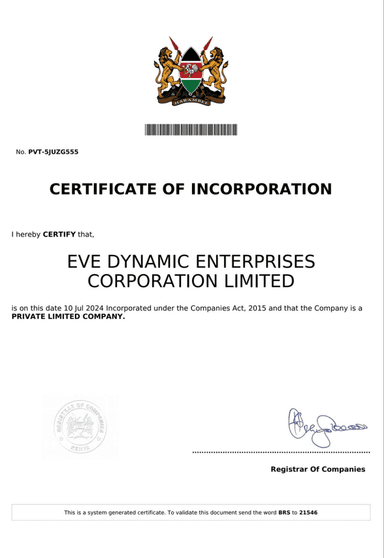 Certificate of Incorporation Kenya